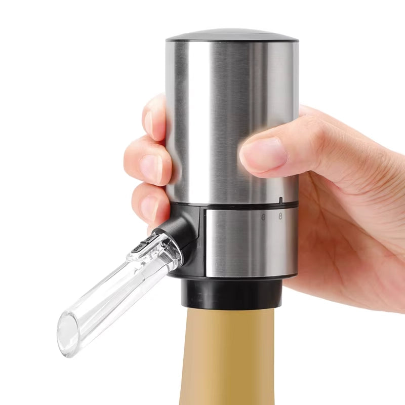 Electric Wine Aerator & Dispenser - Stainless steel, dual pour modes (continuous/75ml), built-in aerating, 30+ bottle capacity