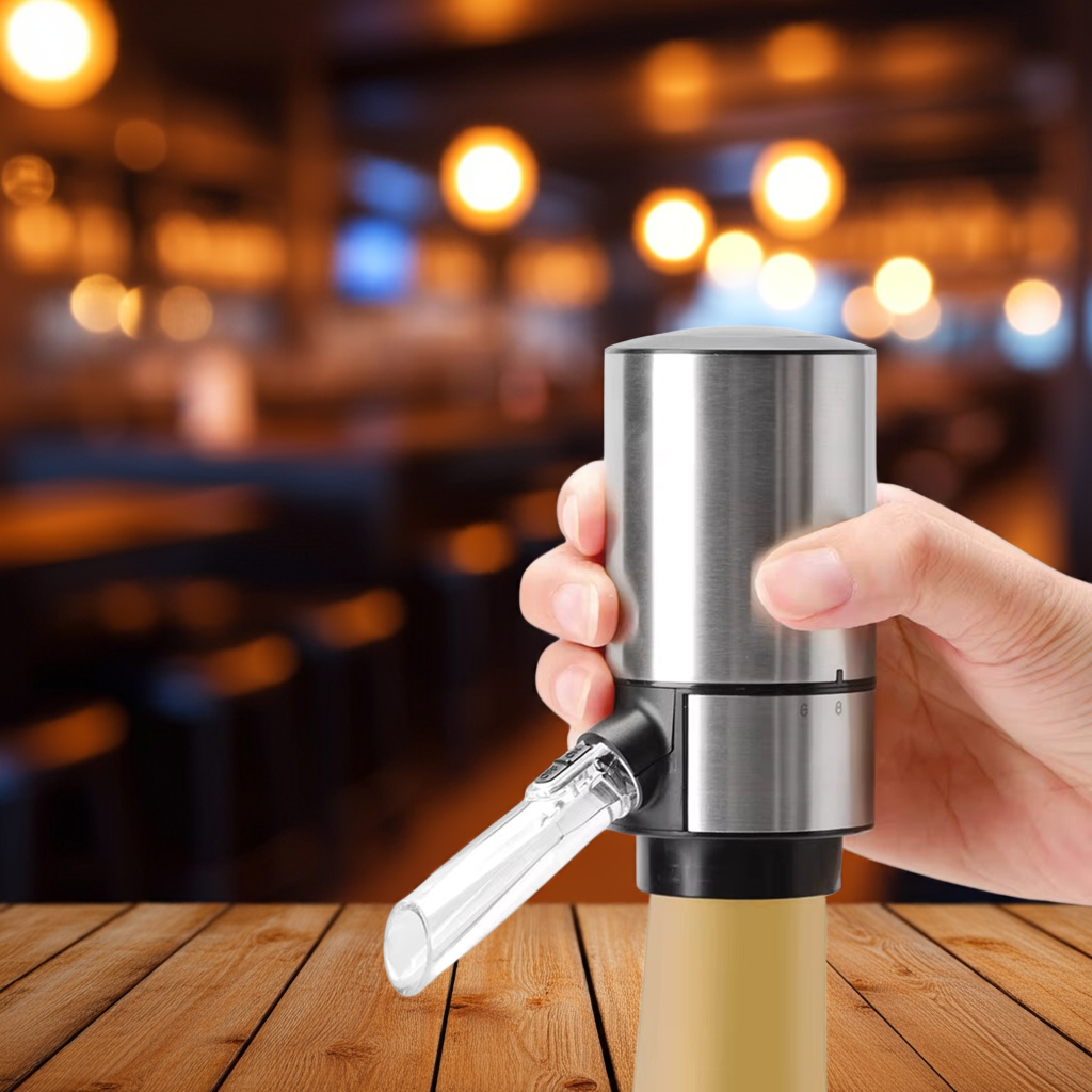 Electric Wine Aerator & Dispenser - Stainless steel, dual pour modes (continuous/75ml), built-in aerating, 30+ bottle capacity