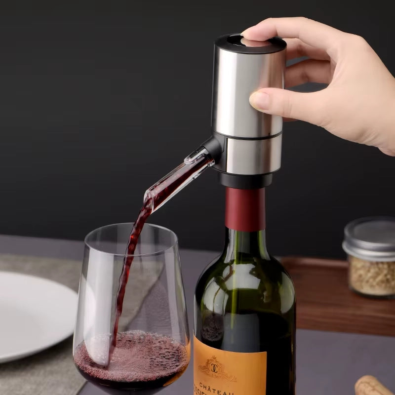 Electric Wine Aerator & Dispenser - Stainless steel, dual pour modes (continuous/75ml), built-in aerating, 30+ bottle capacity